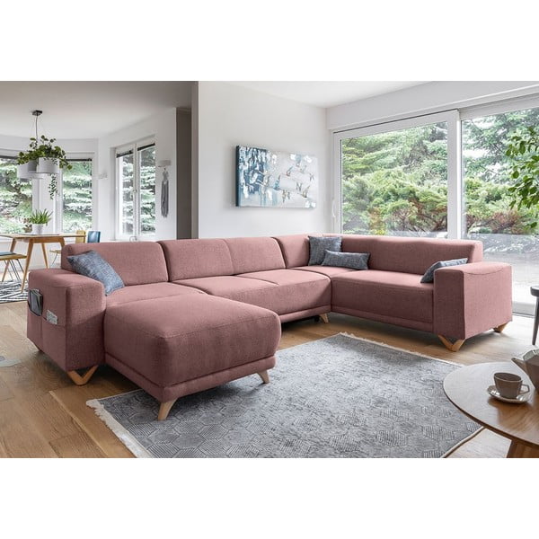 Rožinės spalvos sulankstoma/su sandėliavimo vieta kampinė sofa (su dešiniuoju kampu/„U“ formos) Classy Sophie – Miuform-image-3