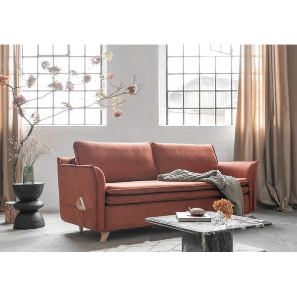 Iš velveto sulankstoma sofa raudonos plytų spalvos 225 cm Charming Charlie – Miuform-image-3
