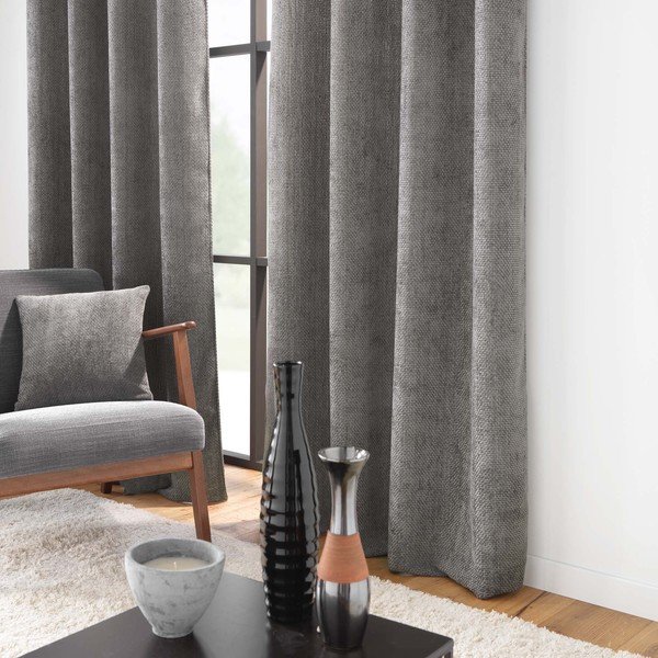 Antracito spalvos iš šenilino užuolaida 140x260 cm Leo – douceur d'intérieur-image-1