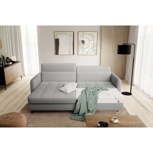 Pilkos spalvos iš boucle sulankstoma/su sandėliavimo vieta kampinė sofa (su kairiuoju kampu/su gultu) Gomsi – ELTAP-image-1