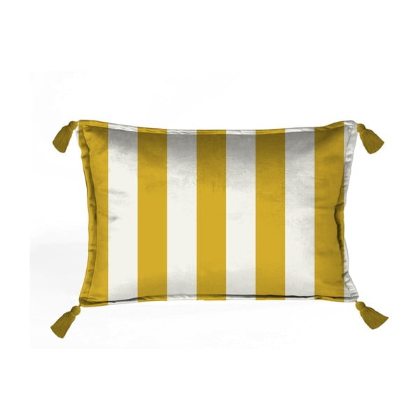 Balta aksominė pagalvėlė su aukso spalvos juostelėmis Atelier Borlas, 50 x 35 cm