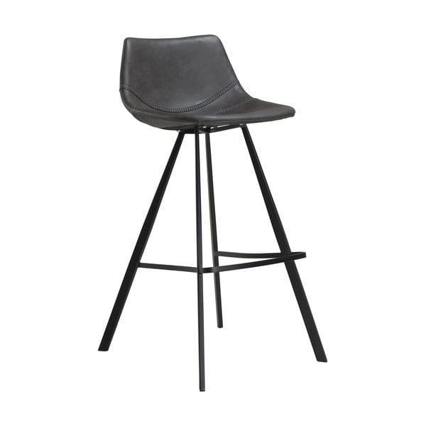Pilka odinė baro kėdė su juodu metaliniu pagrindu DAN-FORM Denmark Pitch, aukštis 98 cm