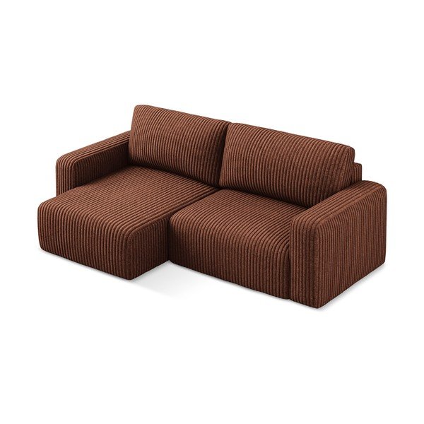 Terakotos spalvos sulankstoma/su sandėliavimo vieta kampinė sofa iš kordinio velveto (su kairiuoju kampu/su gultu) Kona – Makamii-image-3