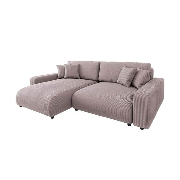 Iš kordinio velveto sulankstoma kampinė sofa šviesiai rožinės spalvos (kintama) Sara – Ropez-image-2