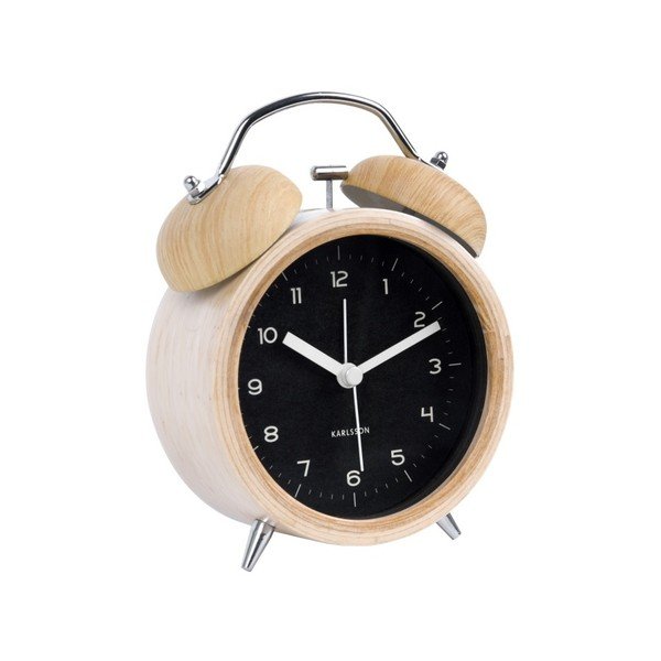 Juodas žadintuvas su mediniu dekoru Karlsson Classic Bell, ⌀ 10 cm-image-1