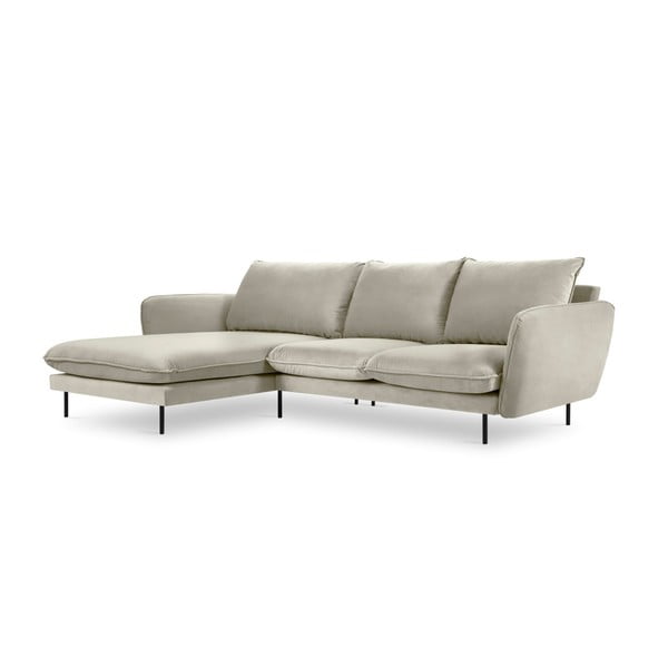 Smėlio spalvos aksominė kampinė sofa Cosmopolitan Design Vienna, kairysis kampas-image-3