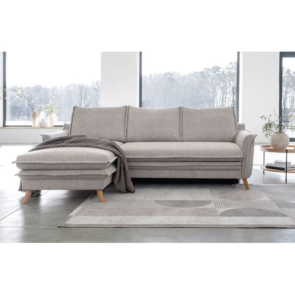 Pilkai smėlinės spalvos sulankstoma/su sandėliavimo vieta kampinė sofa (su kairiuoju kampu/su gultu) Charming Charlie – Miuform-image-1