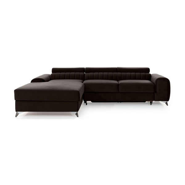 Tamsiai rudos spalvos iš velveto sulankstoma/su sandėliavimo vieta kampinė sofa (su kairiuoju kampu/su gultu) Grayson – ELTAP