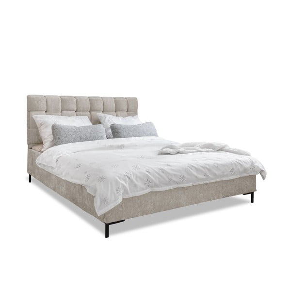 Dvigulė lova smėlio spalvos audiniu dengta su lovos grotelėmis 140x200 cm Eve – Miuform