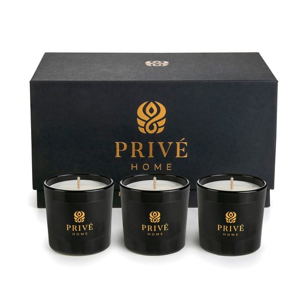 3 kvapniųjų žvakių rinkinys Privé Home Delice d'Orient/Safran-Ambre Noir/Black Wood