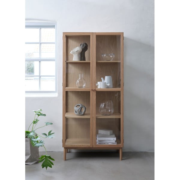 Vitrina iš ąžuolo masyvo natūralios spalvos 190x90 cm Elba – Unique Furniture-image-4