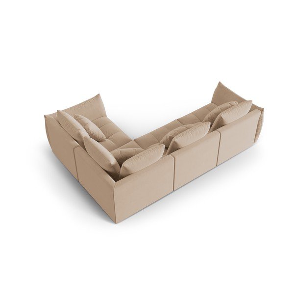 Smėlio spalvos iš velveto kampinė sofa (su dešiniuoju kampu/„L“ formos) Bloom – Micadoni -image-3
