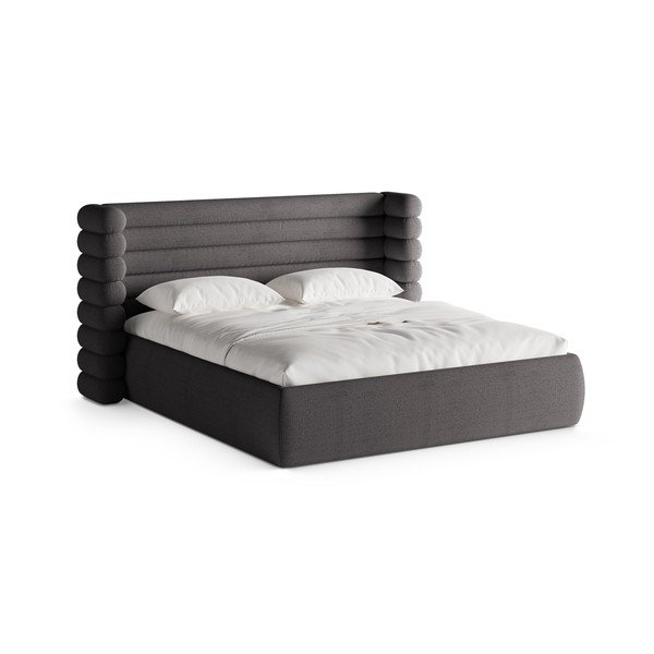 Tamsiai pilkos spalvos dvigulė lova audiniu dengta su sandėliavimo vieta su lovos grotelėmis 160x200 cm Mount – Micadoni 