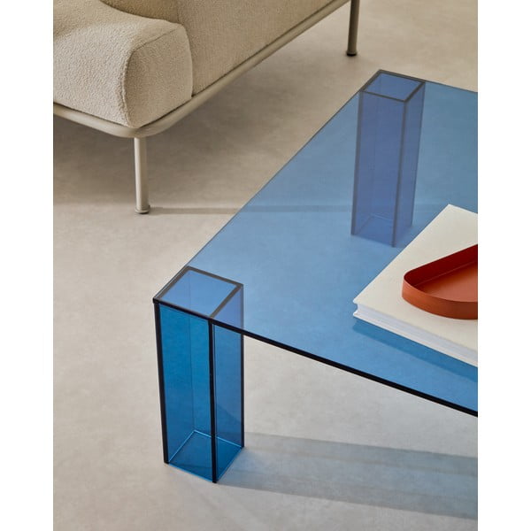 Mėlynos spalvos iš stiklo kavos staliukas 60x140 cm Adularia – Kave Home-image-1