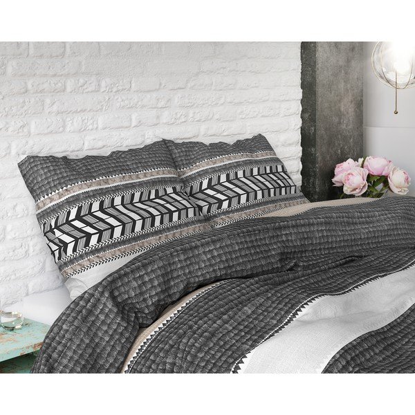 Pure Cotton Northern Stripe pilka medvilninė viengulė patalynė, 140 x 200/220 cm-image-2