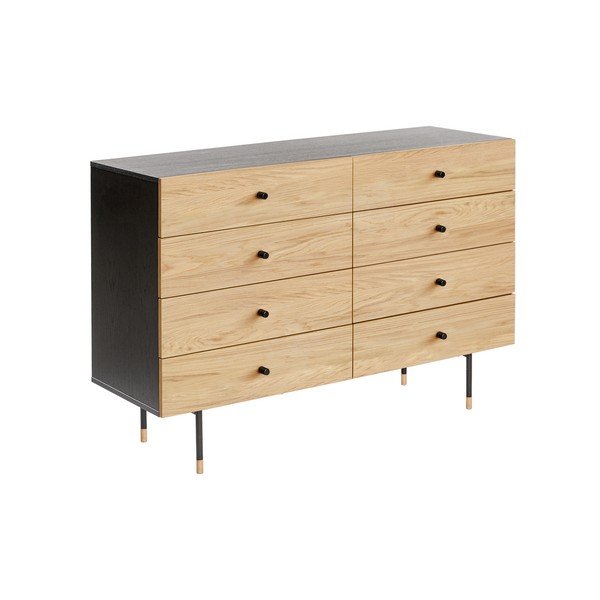 Žema šoninė spintelė juodos spalvos/natūralios spalvos iš ąžuolo 130x87 cm Jugend – Woodman