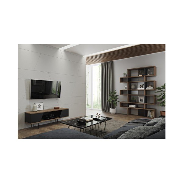 TV staliukas su riešutmedžio dekoru ir juodomis detalėmis TemaHome Dixie-image-4