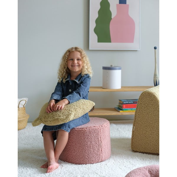 Rožinės spalvos iš boucle vaikiškas pufas – Wigiwama-image-1