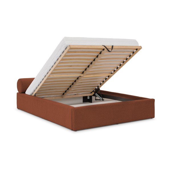 Terakotos spalvos dvigulė lova audiniu dengta su sandėliavimo vieta su lovos grotelėmis 180x200 cm Cille – Ropez-image-2