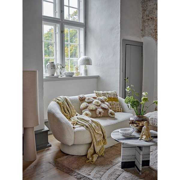 Geltonos spalvos iš medvilnės mišinio antklodė ir pledas 130x155 cm Pratello – Bloomingville-image-1