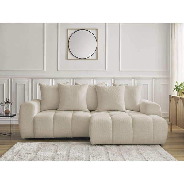 Smėlio spalvos sulankstoma/su sandėliavimo vieta kampinė sofa iš boucle (su dešiniuoju kampu/su gultu) Roxelane – Bobochic Paris-image-1