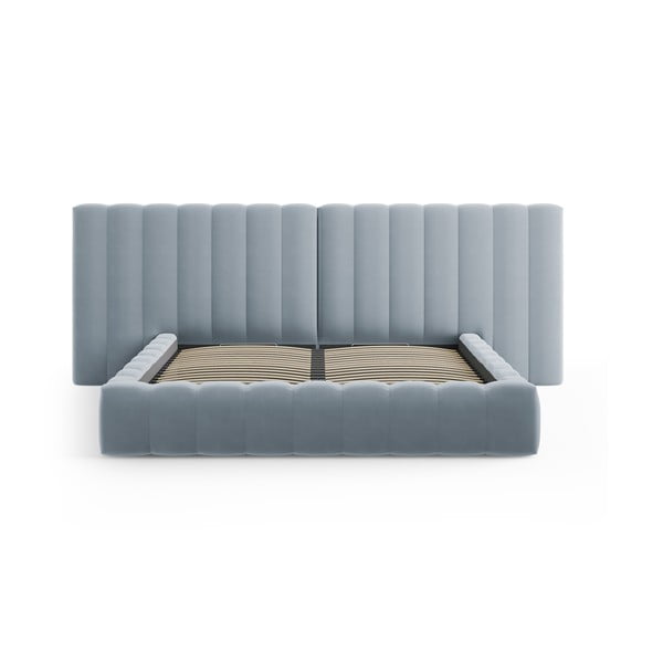 Dvigulė lova šviesiai mėlynos spalvos audiniu dengta su sandėliavimo vieta su lovos grotelėmis 180x200 cm Gina – Milo Casa-image-2