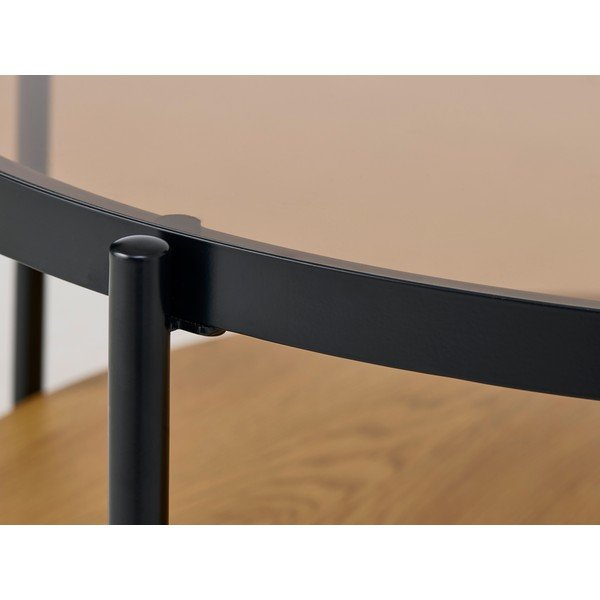 Natūralios spalvos apvalios formos kavos staliukas su stikliniu stalviršiu ø 84 cm Hassel – Unique Furniture-image-3