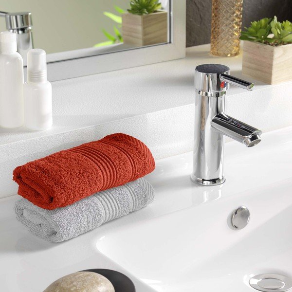 Raudonos plytų spalvos iš frote audinio iš medvilnės rankšluostis 30x50 cm Tendresse – douceur d'intérieur-image-1