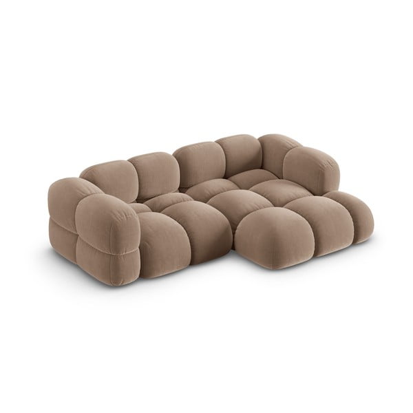 Rudos spalvos iš velveto kampinė sofa (su dešiniuoju kampu/su gultu) Loretto – Cosmopolitan Design-image-3