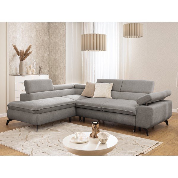 Šviesiai pilkos spalvos kampinė sofa iš šenilinio audinio (su kairiuoju kampu/„L“ formos) Marbeya  – Ropez-image-1