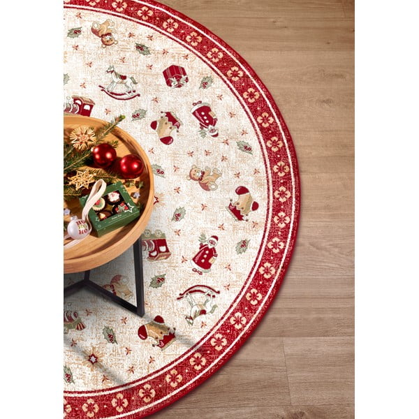 Iš medvilnės mišinio apvalios formos kilimas raudonos spalvos su Kalėdų motyvu ø 160 cm Toy's Delight Red Christmas – Villeroy&Boch-image-3