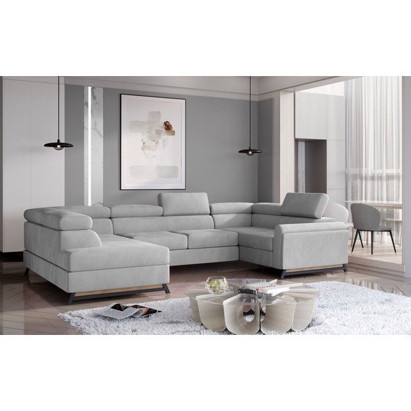 Šviesiai pilkos spalvos iš velveto sulankstoma/su sandėliavimo vieta kampinė sofa (su kairiuoju kampu/„U“ formos) Escada – ELTAP-image-1