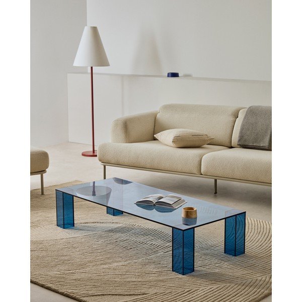 Mėlynos spalvos iš stiklo kavos staliukas 60x140 cm Adularia – Kave Home-image-2