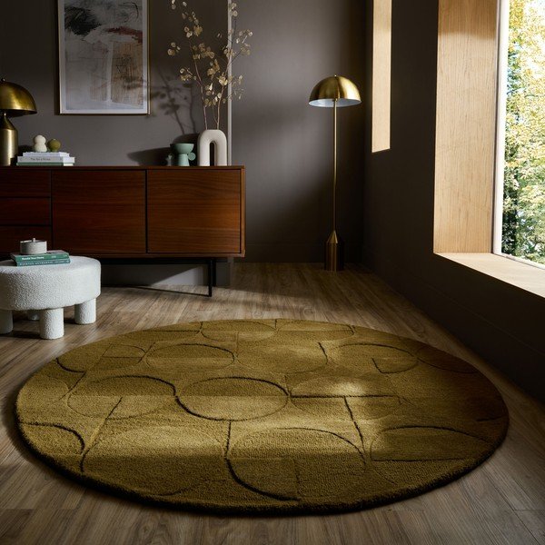 Rankų darbo tamsiai žalios spalvos iš vilnos apvalios formos kilimas ø 160 cm Gigi – Flair Rugs-image-1