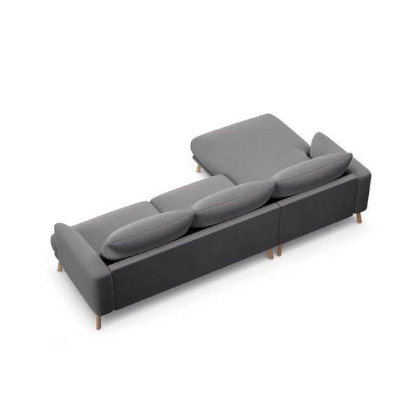 Pilkos spalvos kampinė sofa iš velveto (su kairiuoju kampu/su gultu) Naomi – Micadoni -image-3