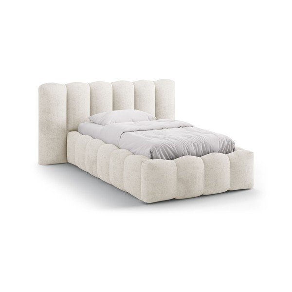 Smėlio spalvos viengulė lova audiniu dengta su sandėliavimo vieta su lovos grotelėmis 90x200 cm Lupine – Micadoni 