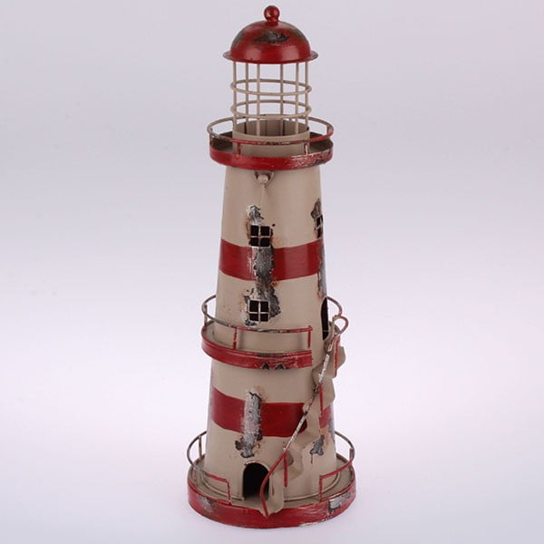 Metalinis pakabinamas žvakidės laikiklis "Red Stripes Lighthouse", 32 cm