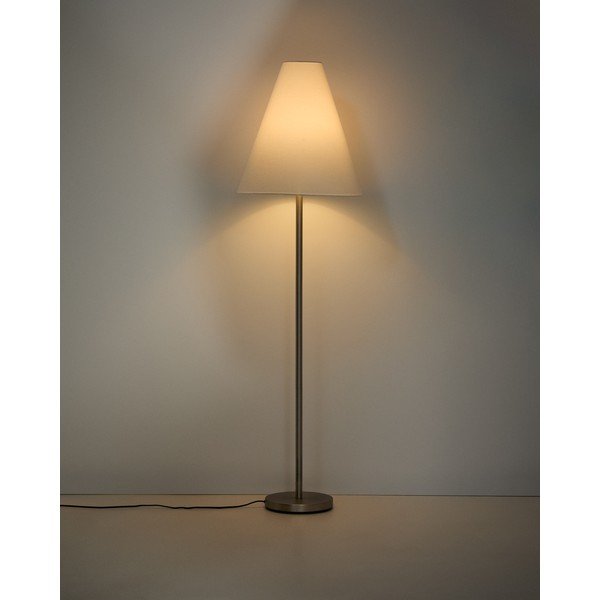 Sidabrinės spalvos pastatomas šviestuvas (aukštis 153 cm) su tekstiliniu gaubtu Navat – Kave Home-image-1