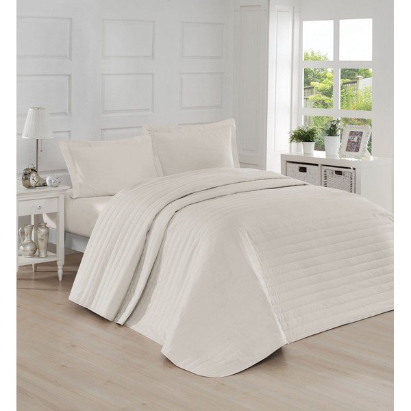 Kreminės spalvos šviesi dygsniuota lovatiesė Mijolnir Monart, 220 x 240 cm-image-1