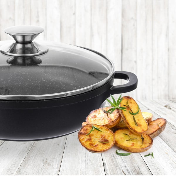 Puodas su nepridegančiu paviršiumi su stikliniu dangteliu  Pfluon Granit Orion Grande, ⌀ 28 cm-image-1