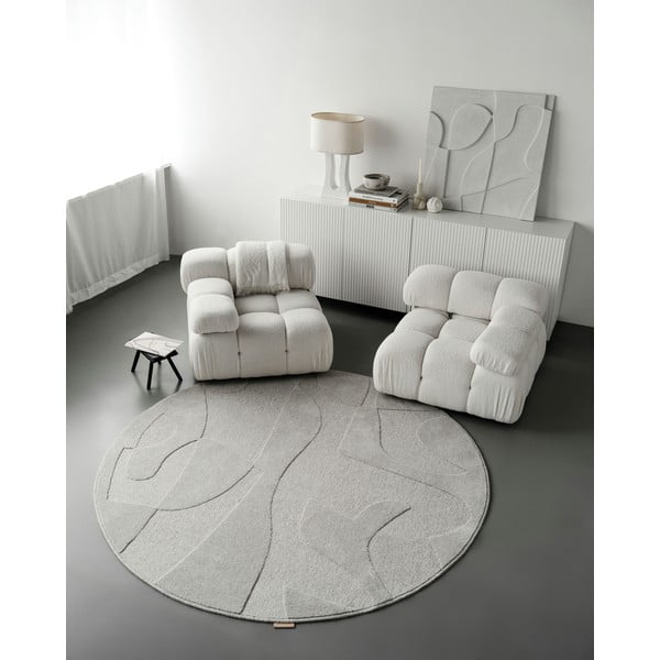 Iš vilnos apvalios formos kilimas šviesiai pilkos spalvos ø 200 cm Morphic Botanica – Agnella-image-2