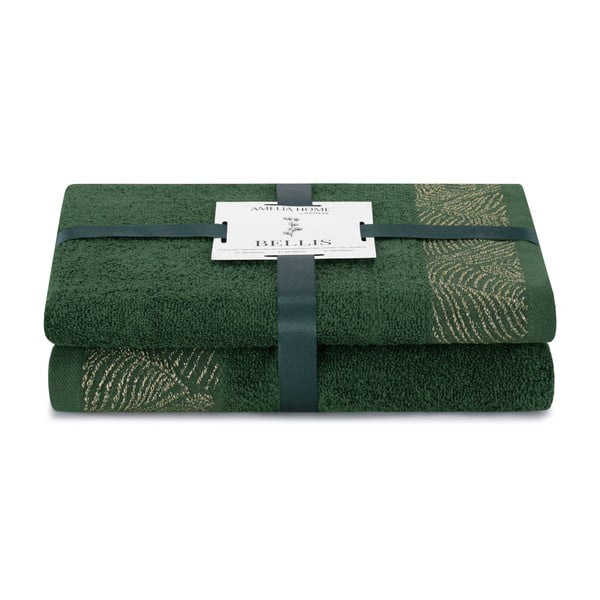 Vonios rankšluosčių rinkiniai iš medvilnės audinio žalios spalvos 2 vnt. Bellis – AmeliaHome
