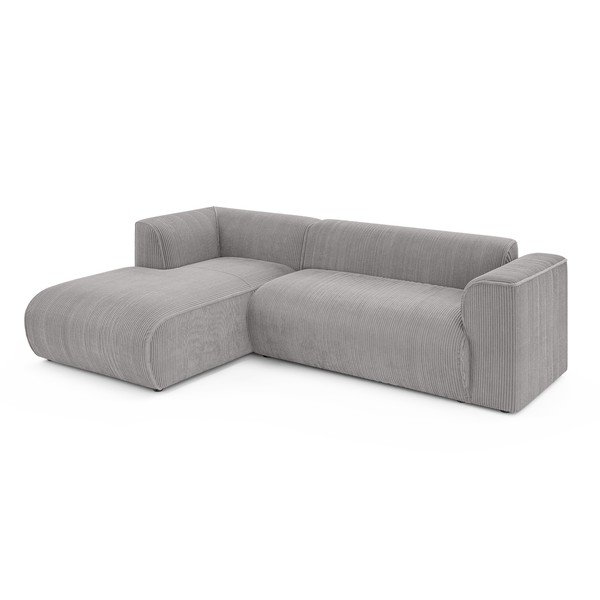 Šviesiai pilkos spalvos kampinė sofa iš kordinio velveto (su kairiuoju kampu/su gultu) Merid  – Ropez-image-2