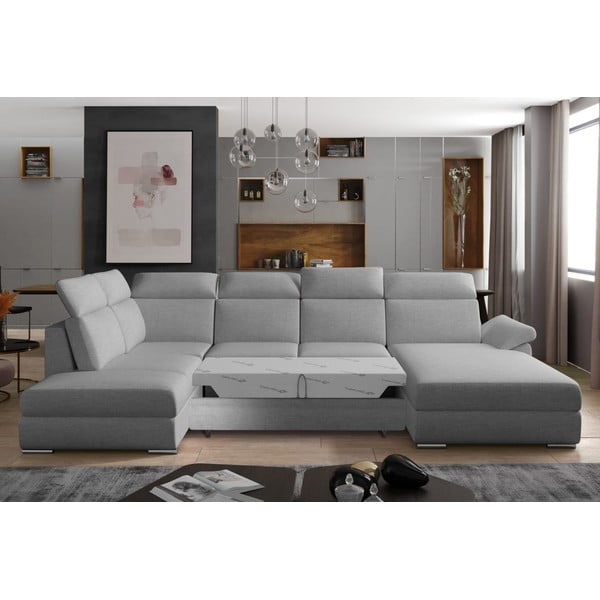 Šviesiai pilkos spalvos sulankstoma kampinė sofa (su kairiuoju kampu/„U“ formos) Evanell – ELTAP-image-2