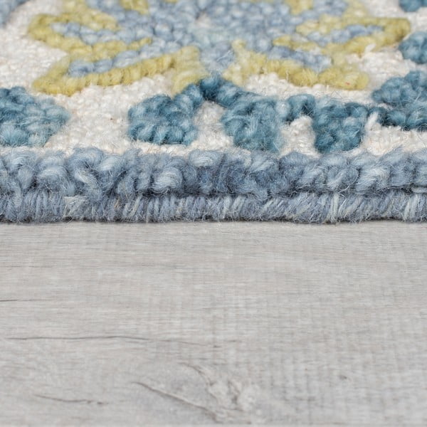 Rankų darbo mėlynos spalvos/dramblio kaulo spalvos iš vilnos mišinio kilimas 120x170 cm Myla Floral Frame – Flair Rugs-image-4