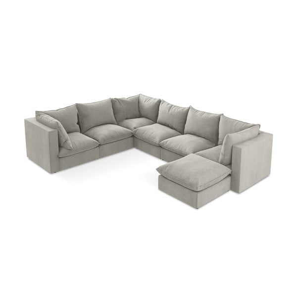 Šviesiai pilkos spalvos kampinė sofa (su kairiuoju kampu/„U“ formos) Manao – Makamii-image-3