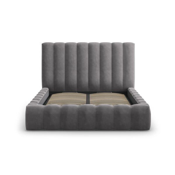 Pilka minkšta dvigulė lova su daiktadėže ir tinkleliu 200x200 cm Kelp - Micadoni Home-image-2