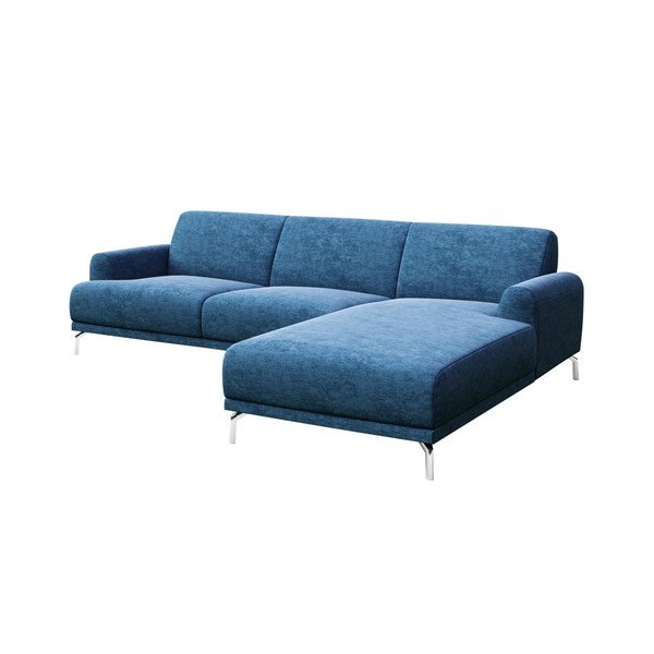 Mėlyna kampinė sofa su metalinėmis kojelėmis MESONICA Puzo, dešinysis kampas-image-1
