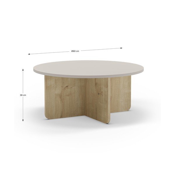 Apvalios formos kavos staliukas kreminės spalvos/natūralios spalvos iš ąžuolo ø 80 cm Hillary – Marckeric-image-4