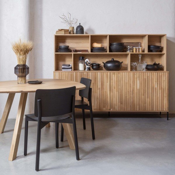 Natūralios spalvos knygų spinta  iš ąžuolo 200x150x44 cm Gravure – WOOOD-image-1